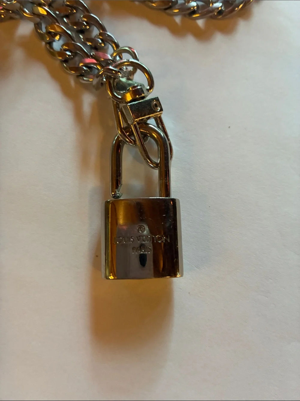 Louis Vuitton Silver-Tone Padlock Chain Necklace